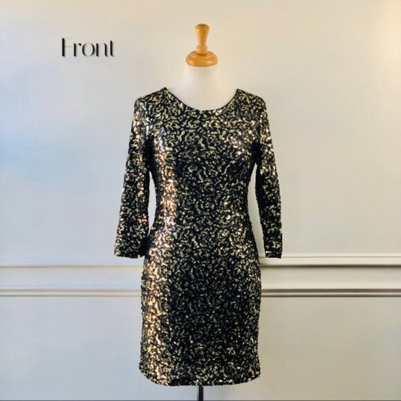 MM Couture Gold and Black Sequin Metallic Dress Size Medium - Picture 6 of 13